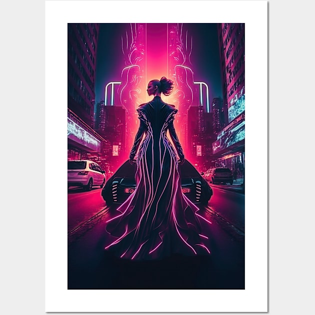 Cyperpunk Lady Beauty with Futuristic Cityscape - Ultra Realistic Wall Art by All About Nerds